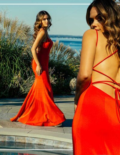 Faviana Prom Red Dress by the water